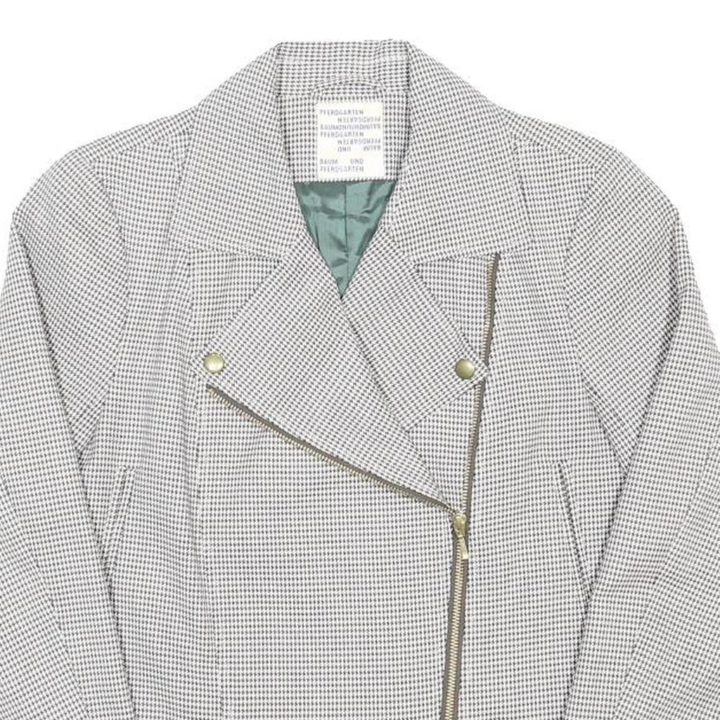BAUM UND PFERDGARTEN Womens Grey & White Checked Asymmetric Zip Jacket XS