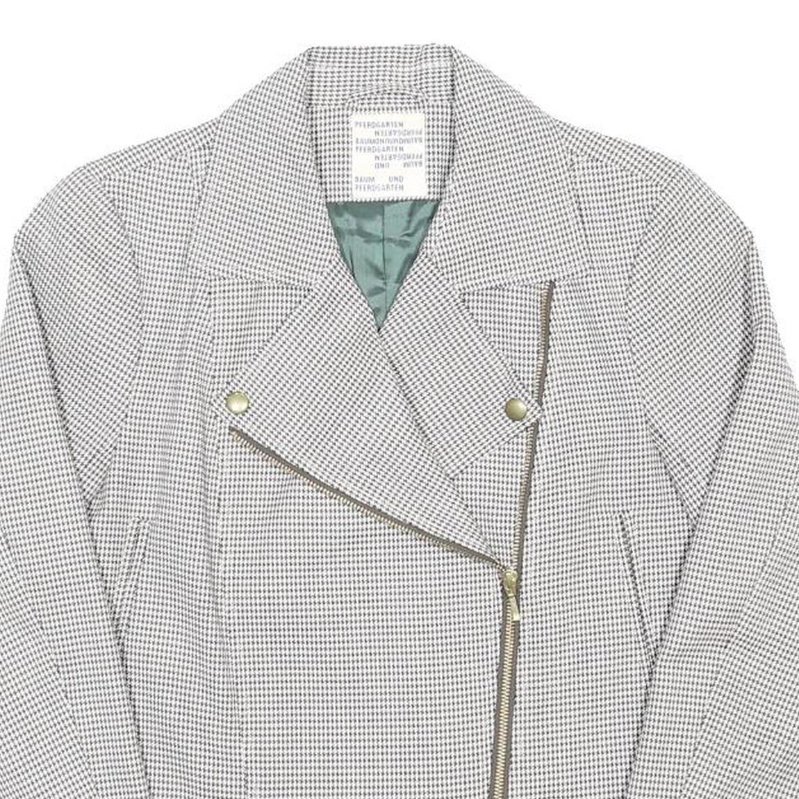 BAUM UND PFERDGARTEN Womens Grey & White Checked Asymmetric Zip Jacket XS