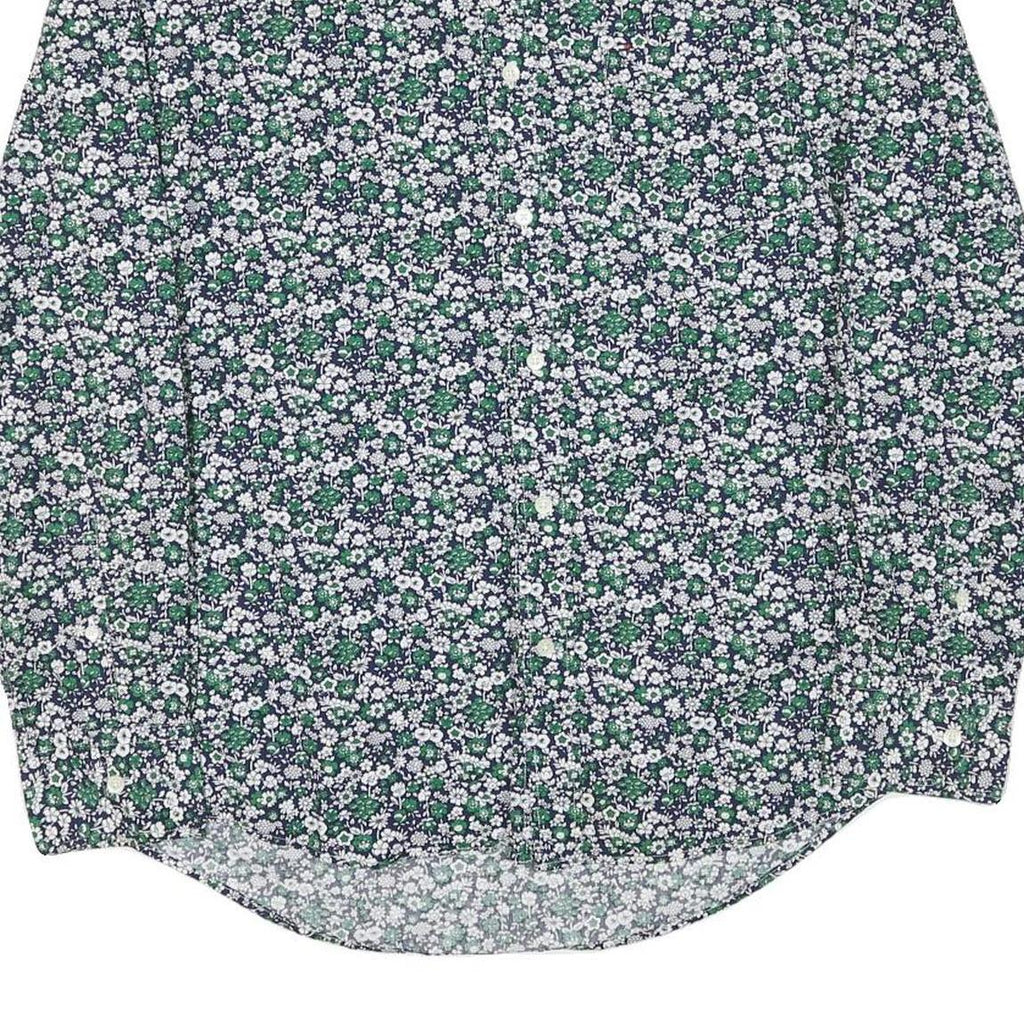 TOMMY HILFIGER Mens Green & White Floral Pattern Shirt L Cotton Blend Casual