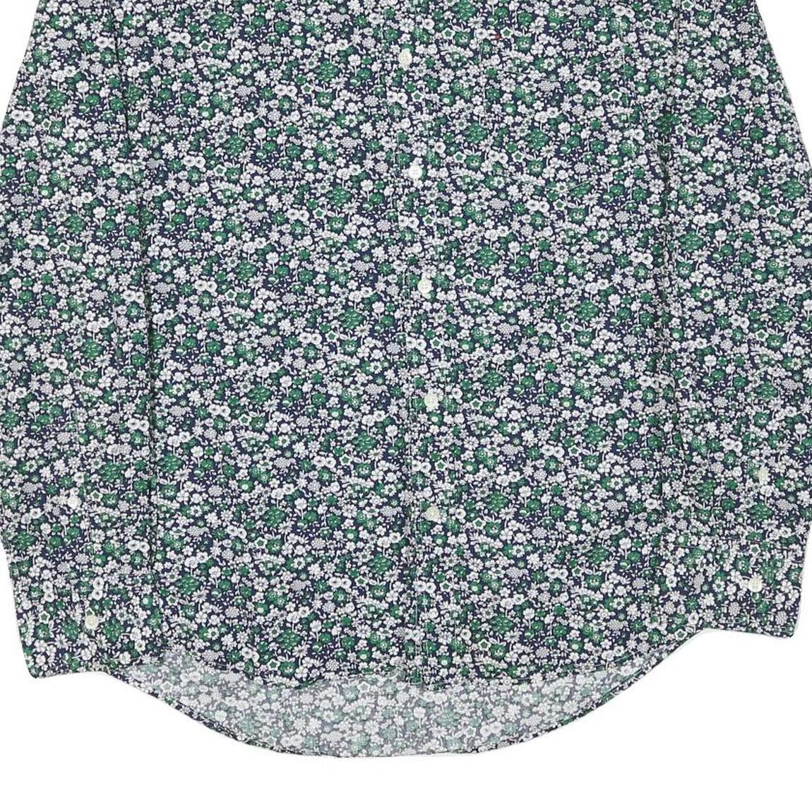 TOMMY HILFIGER Mens Green & White Floral Pattern Shirt L Cotton Blend Casual
