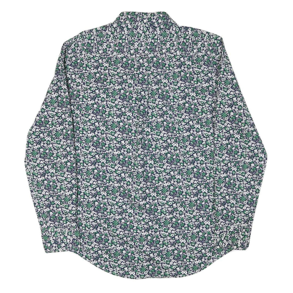 TOMMY HILFIGER Mens Green & White Floral Pattern Shirt L Cotton Blend Casual