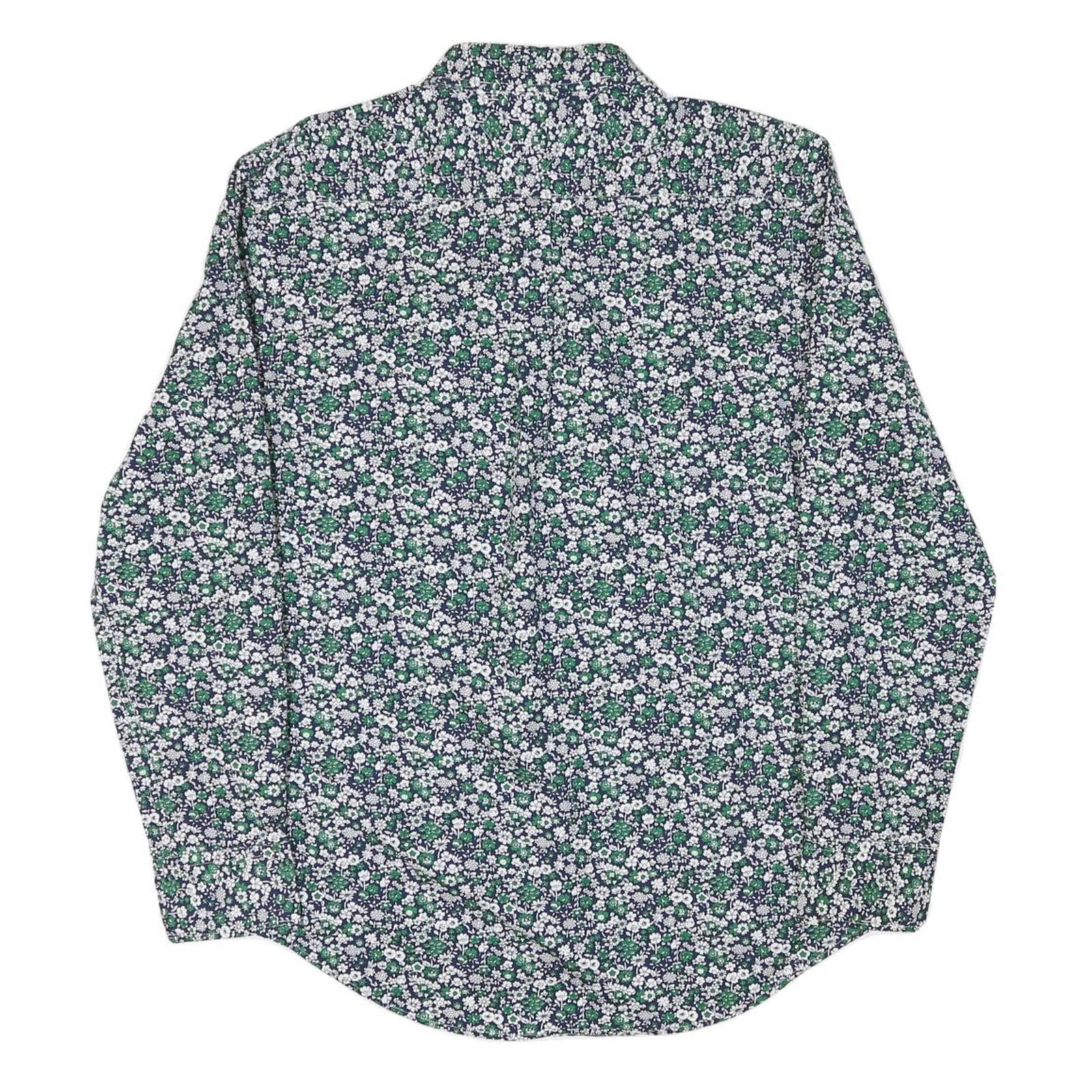 TOMMY HILFIGER Mens Green & White Floral Pattern Shirt L Cotton Blend Casual