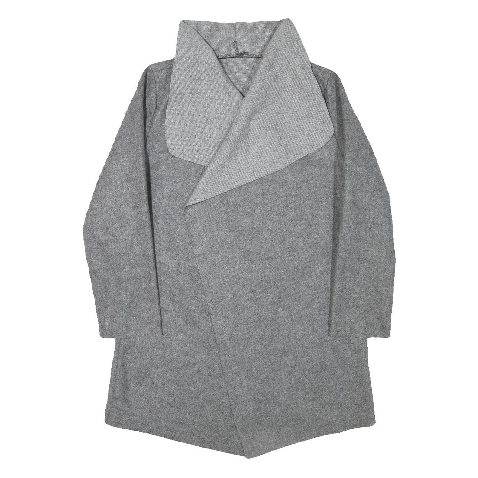 Womens Grey Plain Jacket S Polyester Classic Relaxed Collar Long Sleeve