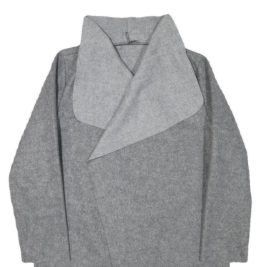 Womens Grey Plain Jacket S Polyester Classic Relaxed Collar Long Sleeve