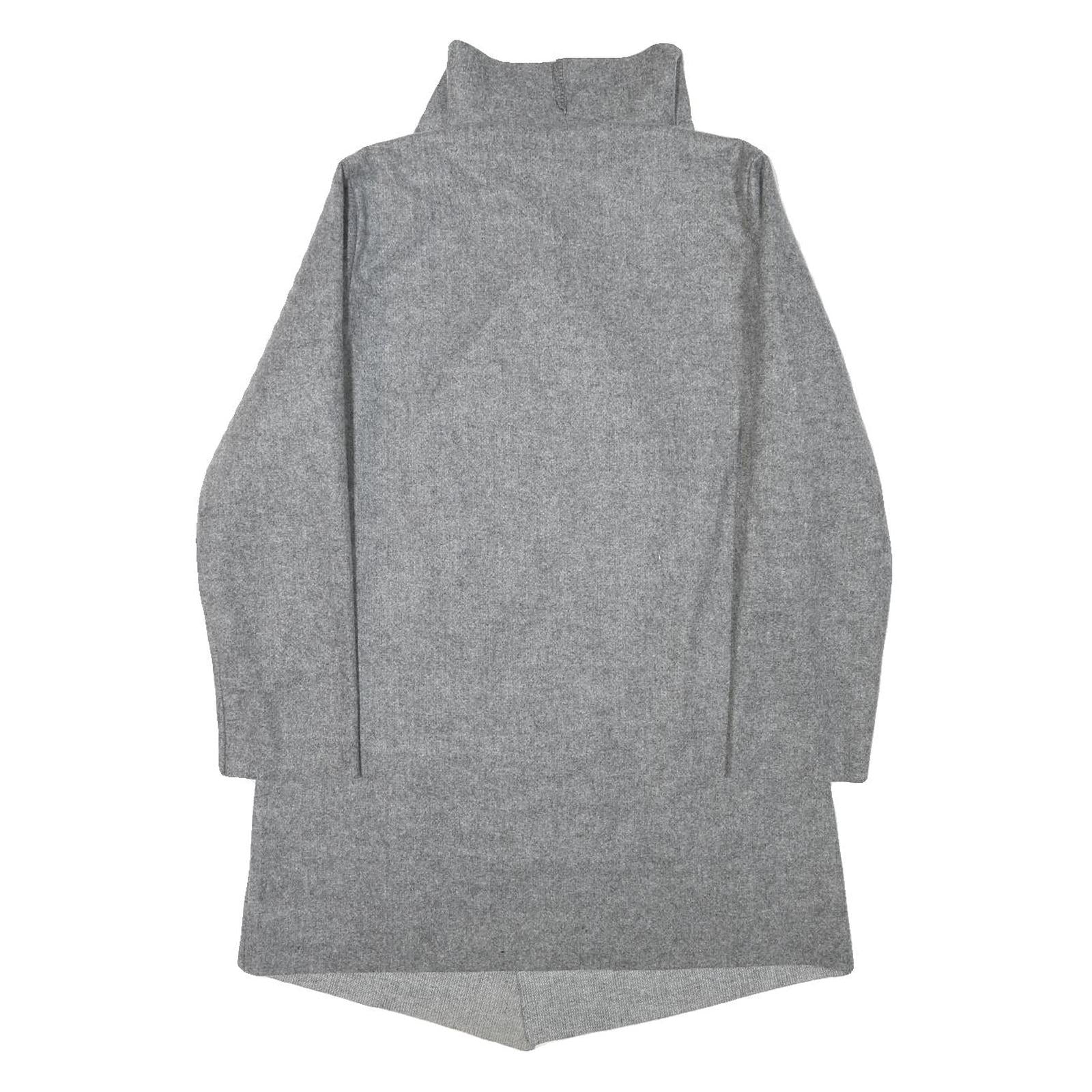 Womens Grey Plain Jacket S Polyester Classic Relaxed Collar Long Sleeve