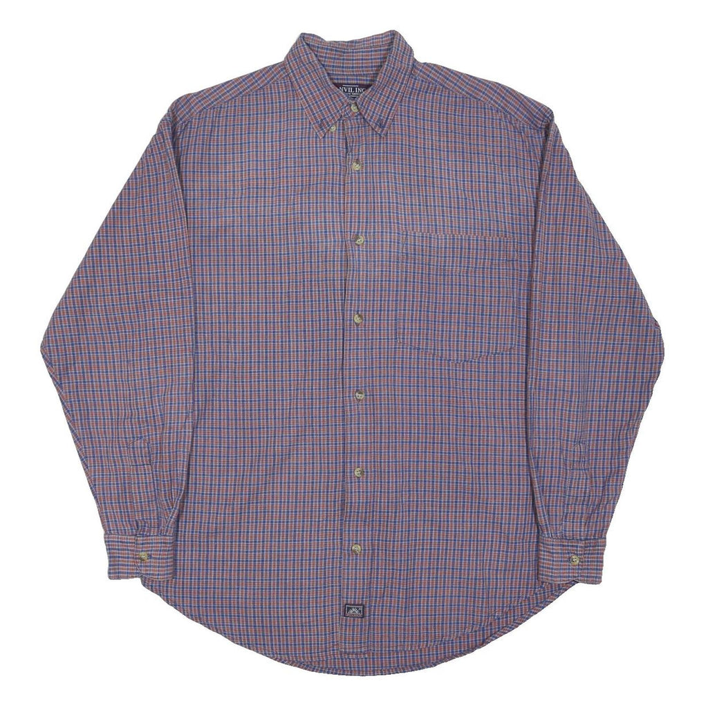 ANVIL INC Mens Blue & Red Check Shirt M Button-Down Collar Long Sleeve Cotton