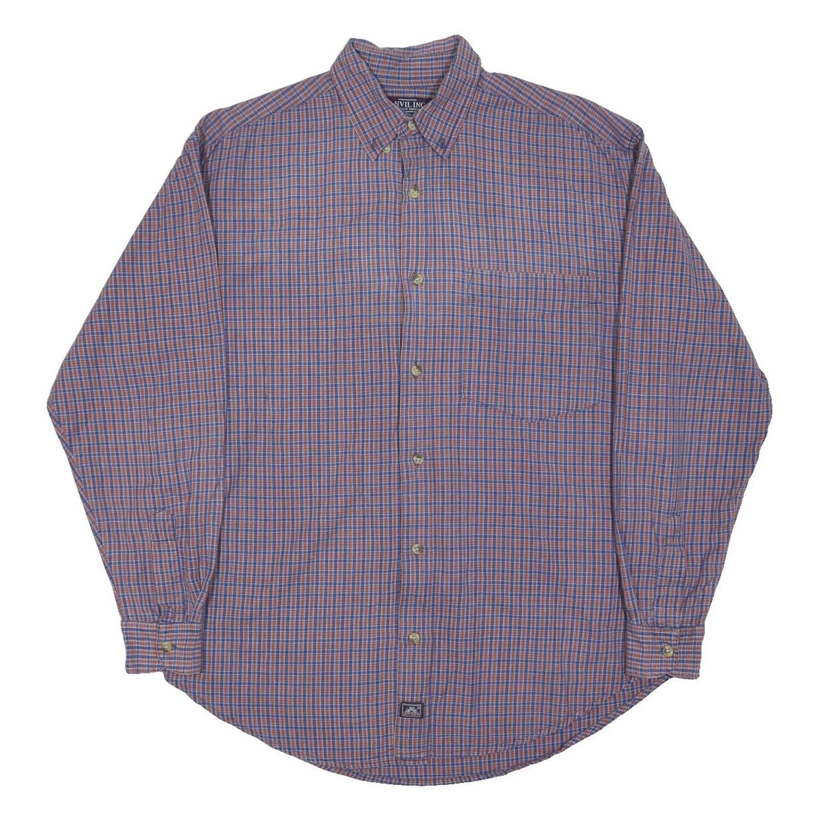 ANVIL INC Mens Blue & Red Check Shirt M Button-Down Collar Long Sleeve Cotton