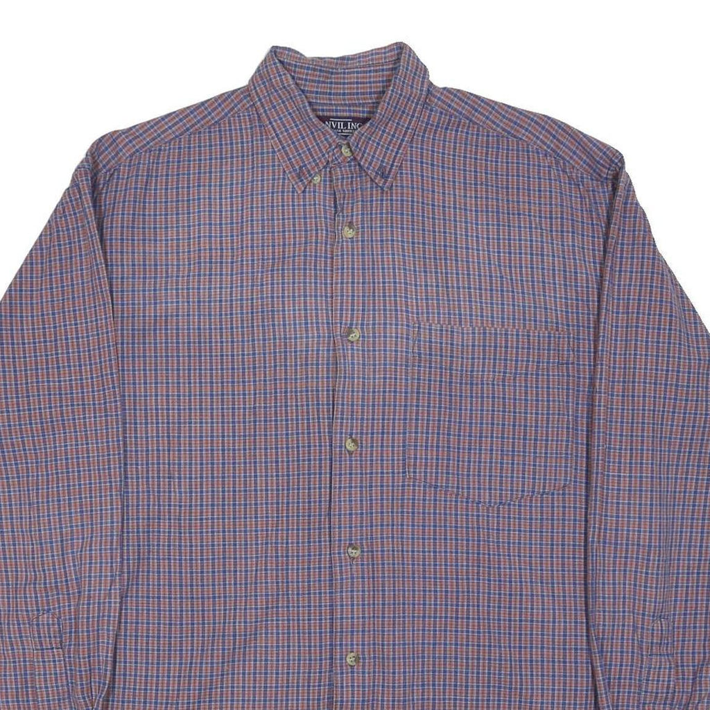 ANVIL INC Mens Blue & Red Check Shirt M Button-Down Collar Long Sleeve Cotton
