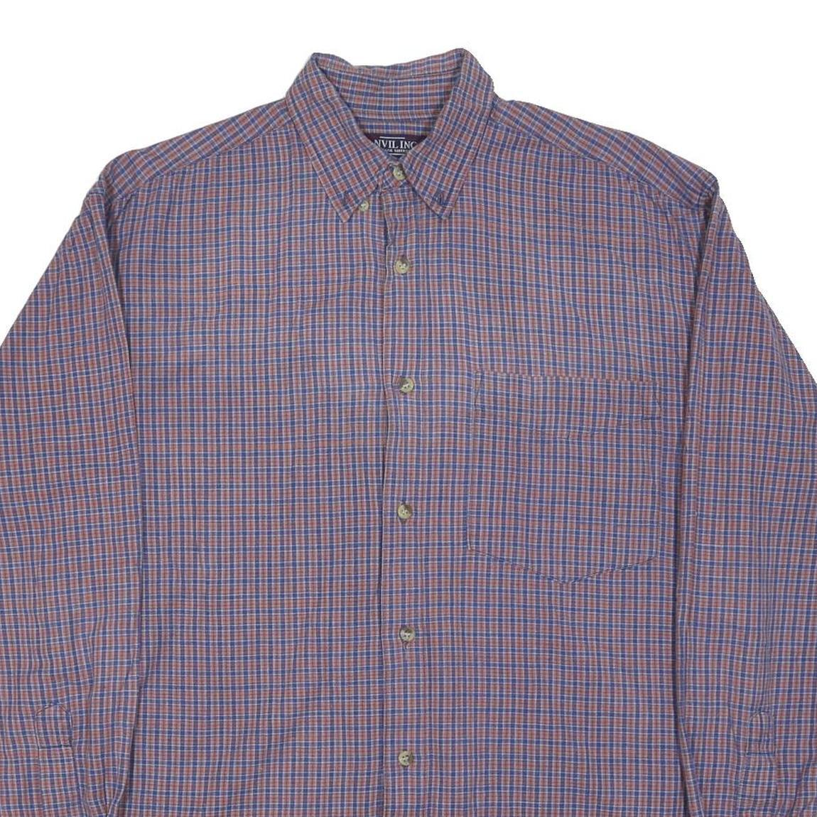 ANVIL INC Mens Blue & Red Check Shirt M Button-Down Collar Long Sleeve Cotton