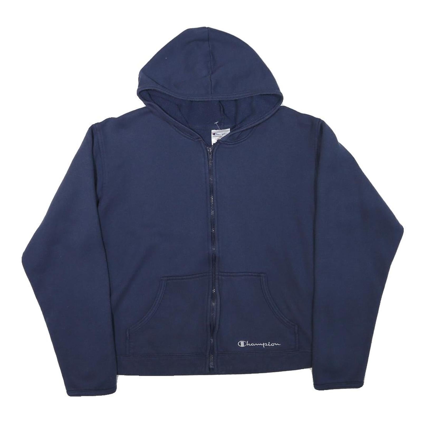 CHAMPION Womens Navy Zip Up Hoodie L Full Zip Casual Cotton Blend Sweatshirt