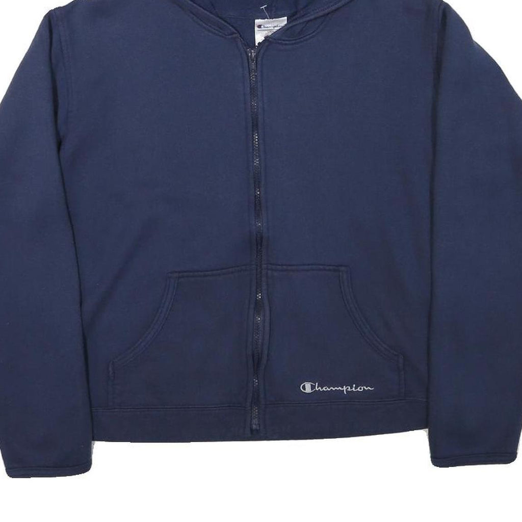 CHAMPION Womens Navy Zip Up Hoodie L Full Zip Casual Cotton Blend Sweatshirt