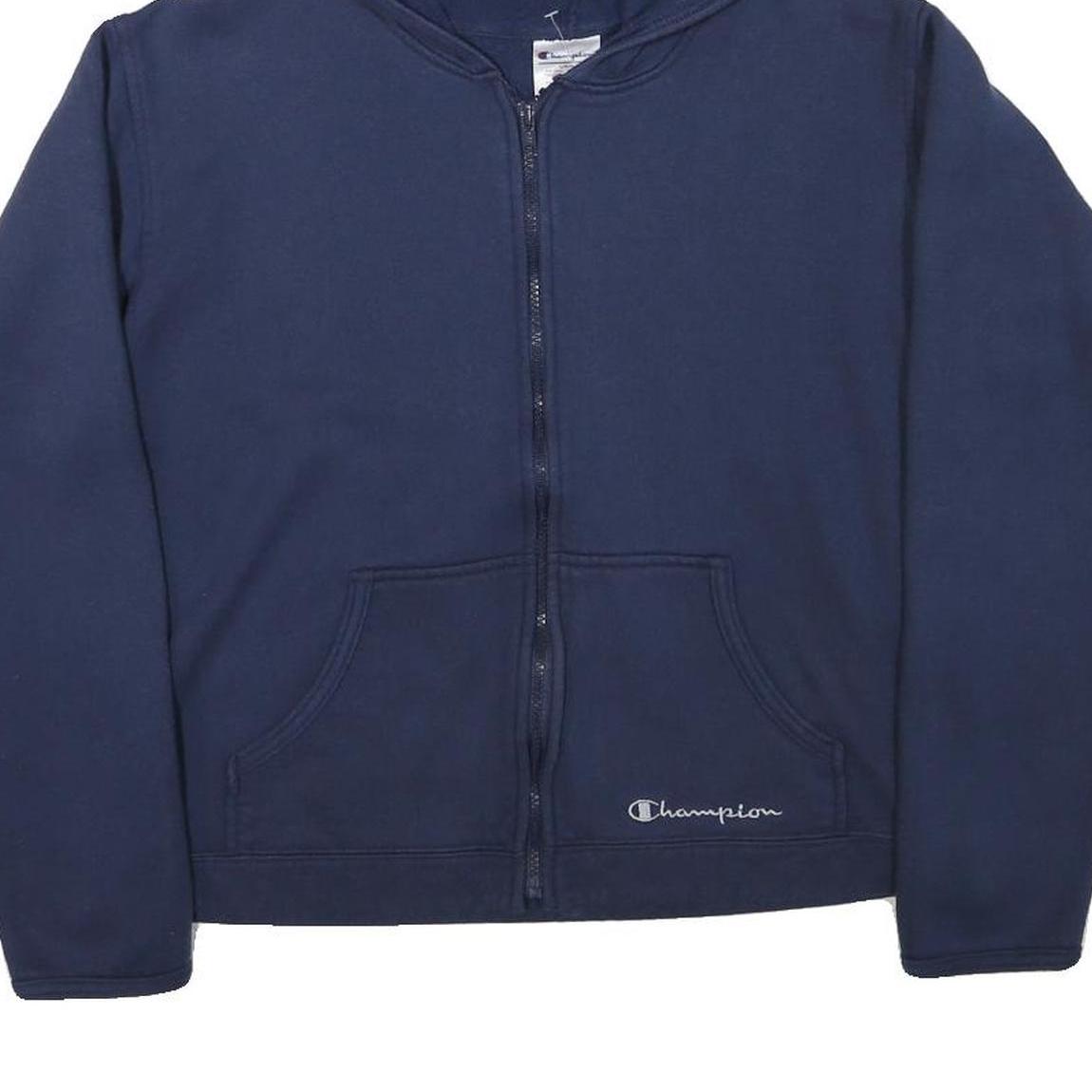 CHAMPION Womens Navy Zip Up Hoodie L Full Zip Casual Cotton Blend Sweatshirt