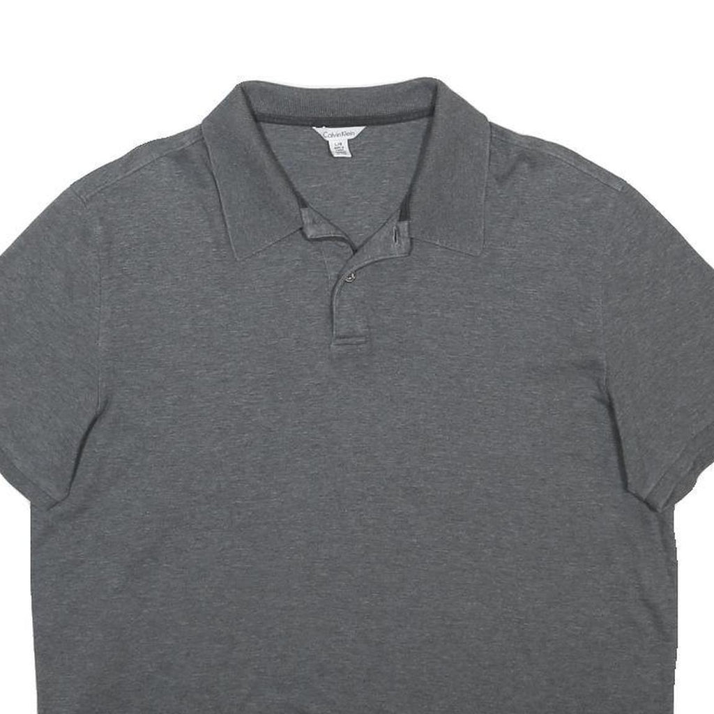 CALVIN KLEIN Womens Grey Short Sleeve Plain Polo Shirt L Cotton Blend Soft Fit