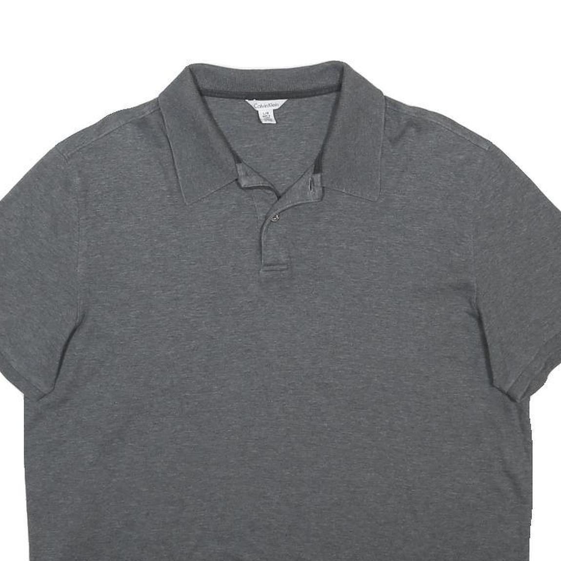 CALVIN KLEIN Womens Grey Short Sleeve Plain Polo Shirt L Cotton Blend Soft Fit