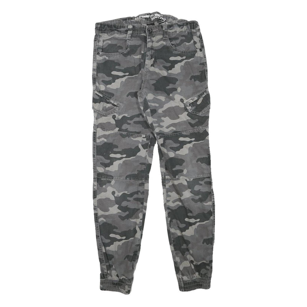 Mens Cotton Blend Slim Fit Grey Camouflage Cargo Trousers W26 L27 Casual Zip