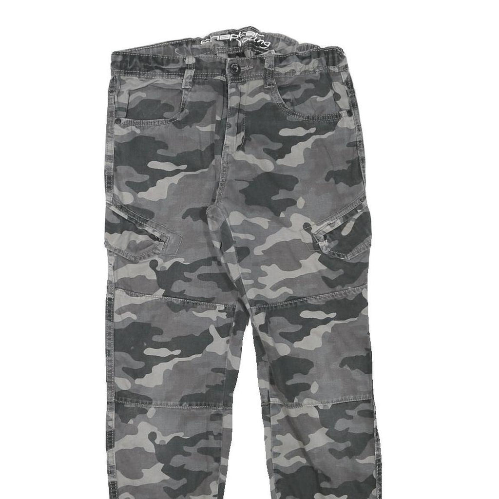 Mens Cotton Blend Slim Fit Grey Camouflage Cargo Trousers W26 L27 Casual Zip