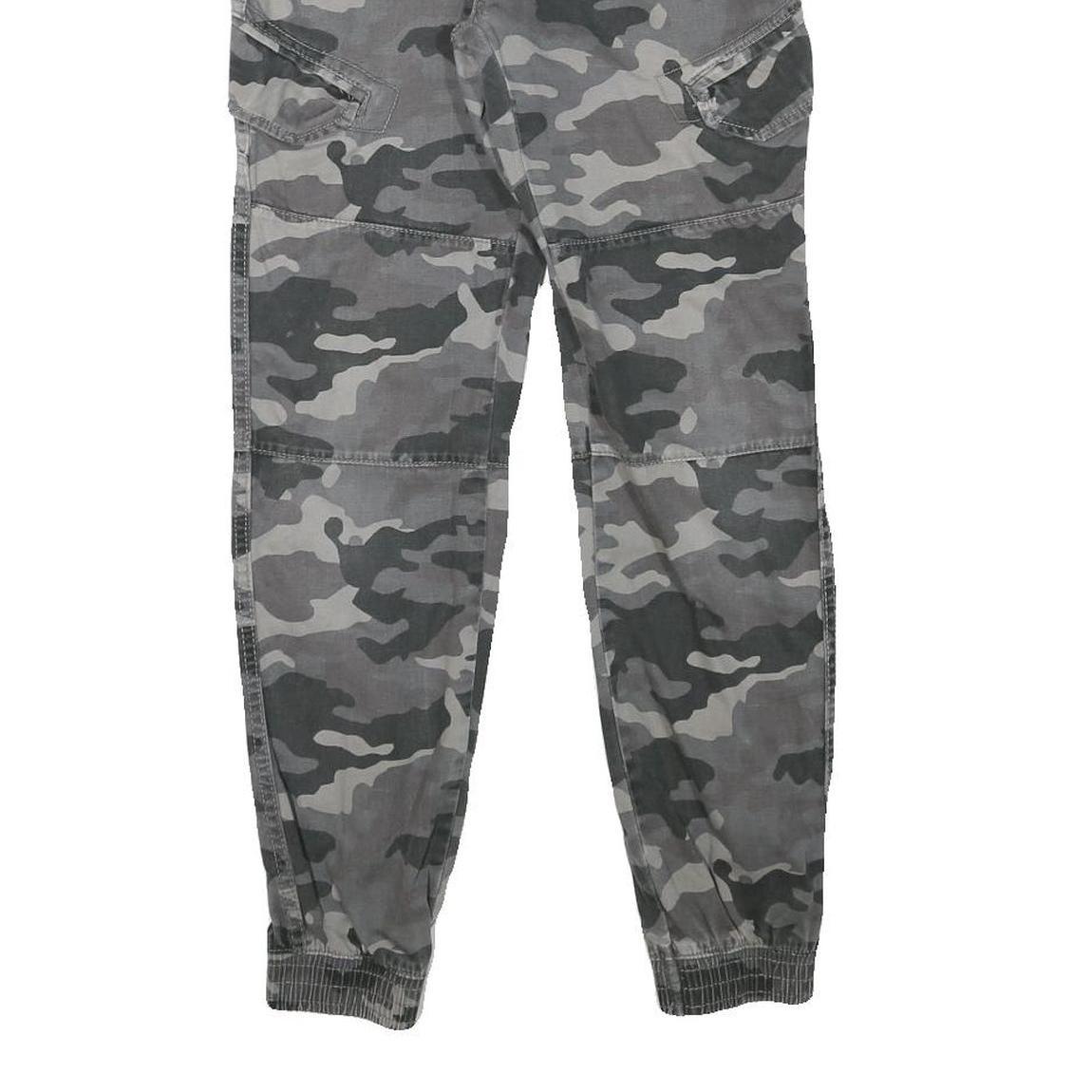 Mens Cotton Blend Slim Fit Grey Camouflage Cargo Trousers W26 L27 Casual Zip