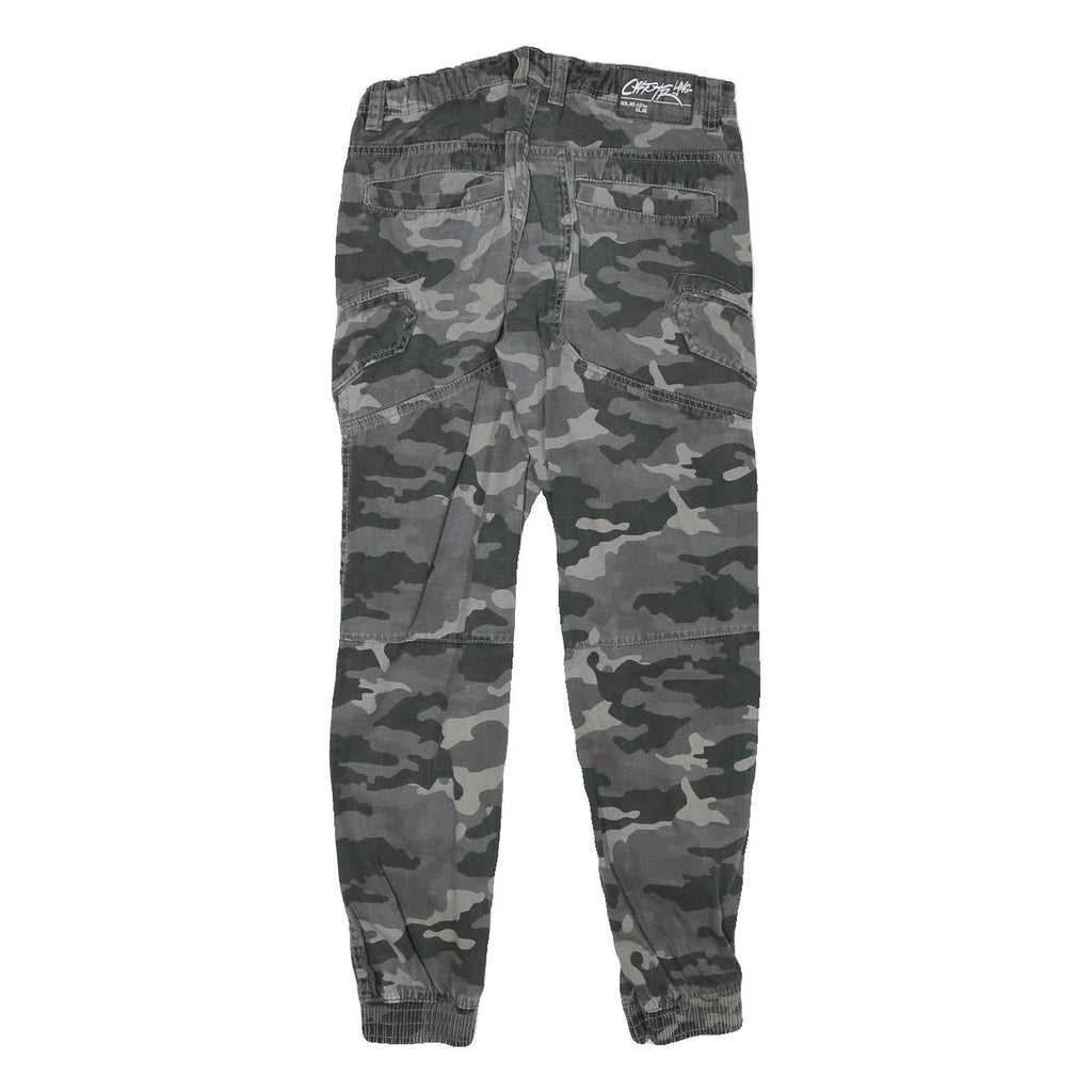 Mens Cotton Blend Slim Fit Grey Camouflage Cargo Trousers W26 L27 Casual Zip
