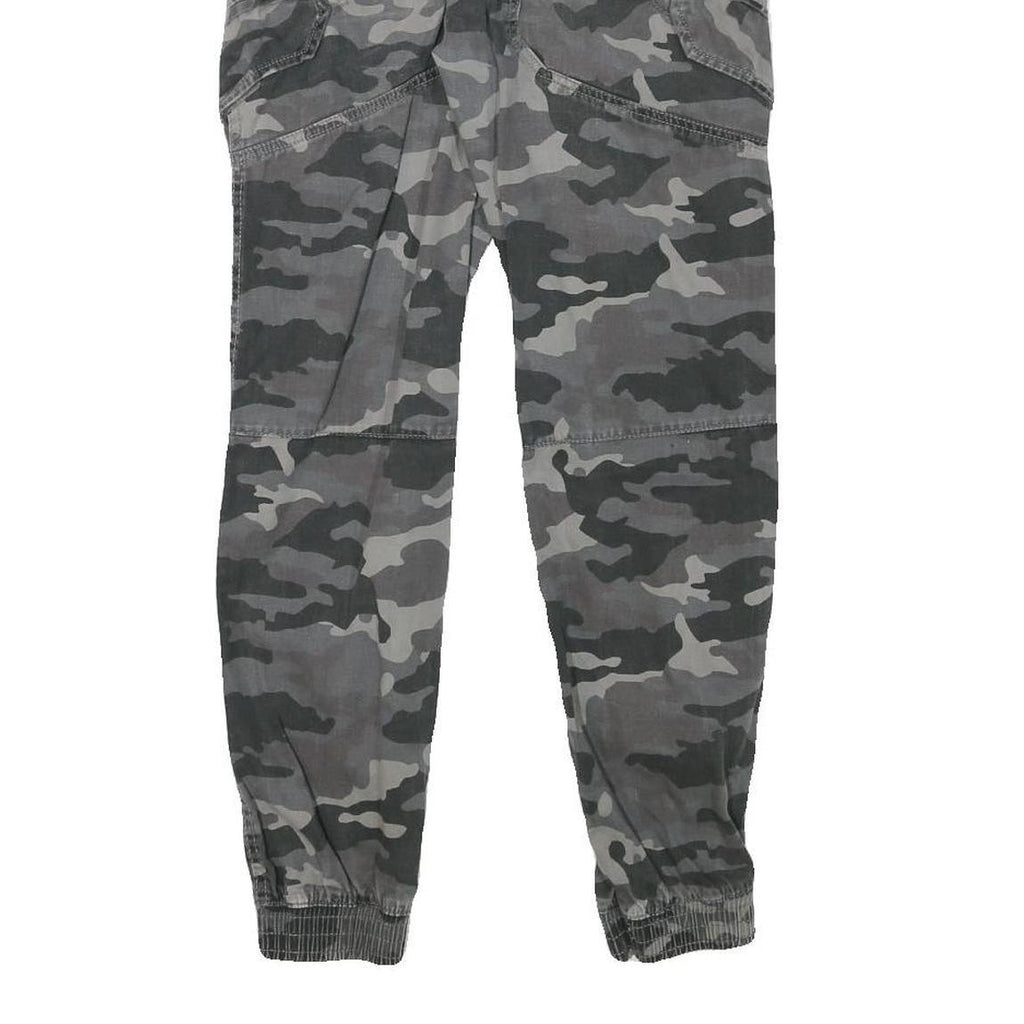 Mens Cotton Blend Slim Fit Grey Camouflage Cargo Trousers W26 L27 Casual Zip