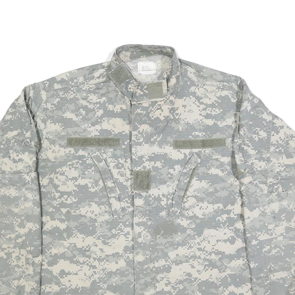CARIBBEAN NEEDLE POINT Mens Grey Digital Camouflage Military Cotton Blend Jacket