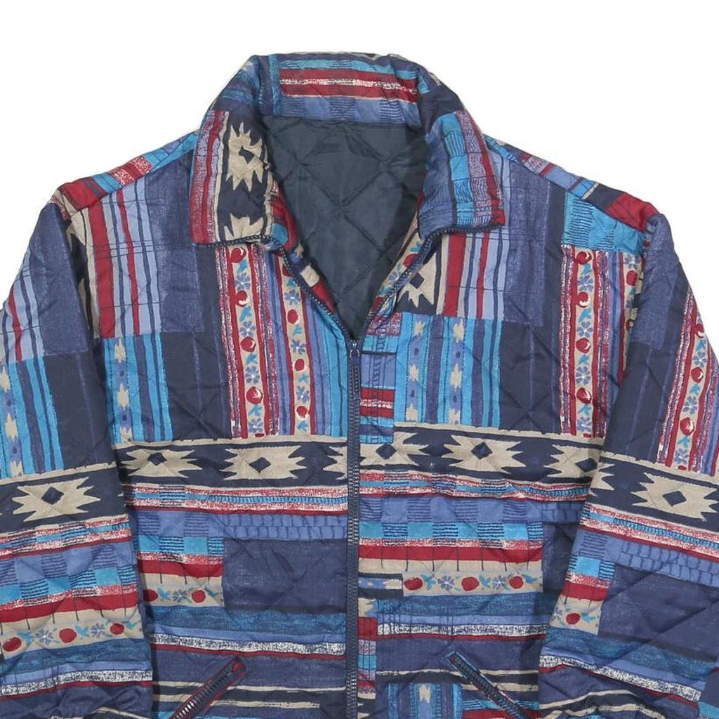 Womens Blue Red Patterned Classic Polyester Blend Quilted Jacket M Zip