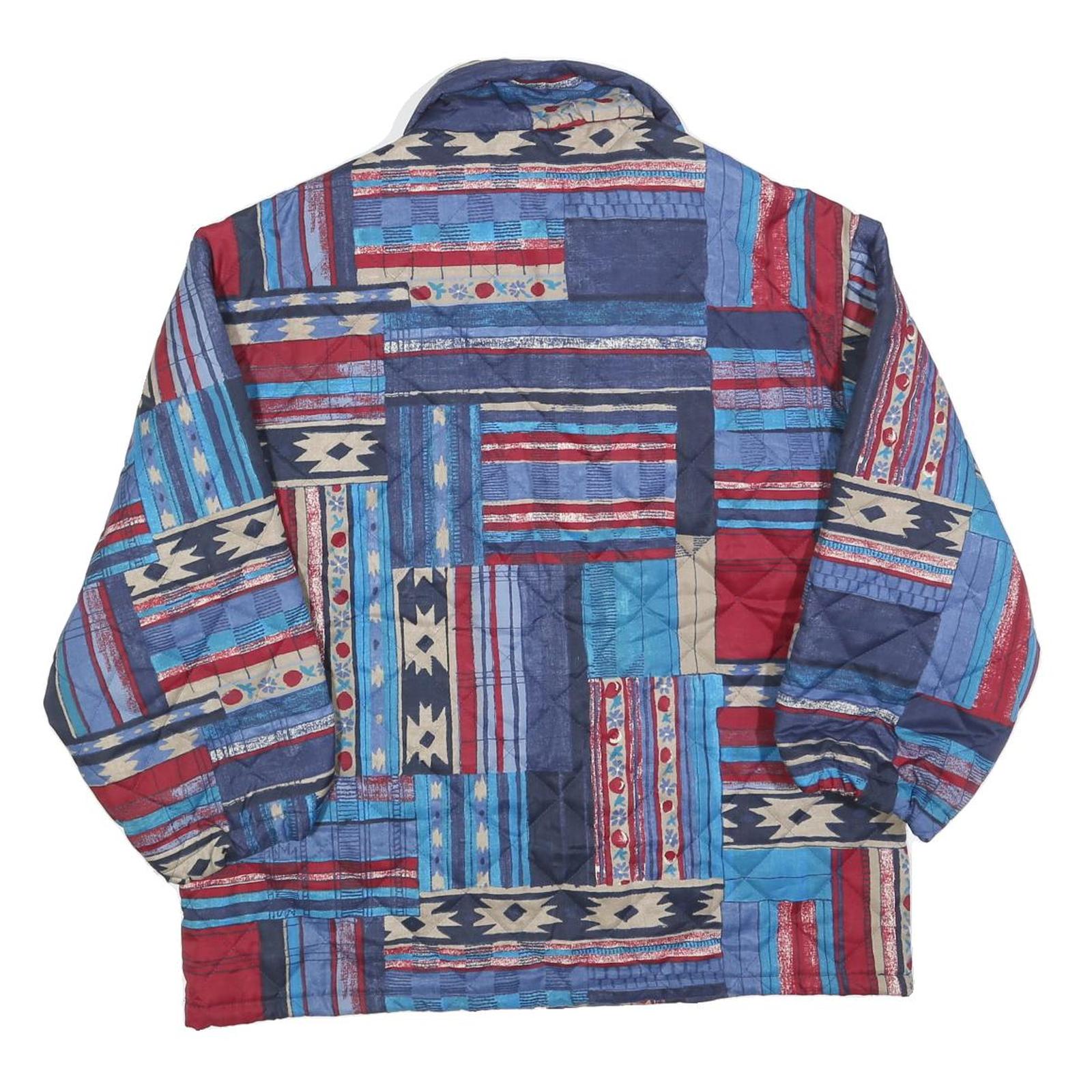 Womens Blue Red Patterned Classic Polyester Blend Quilted Jacket M Zip