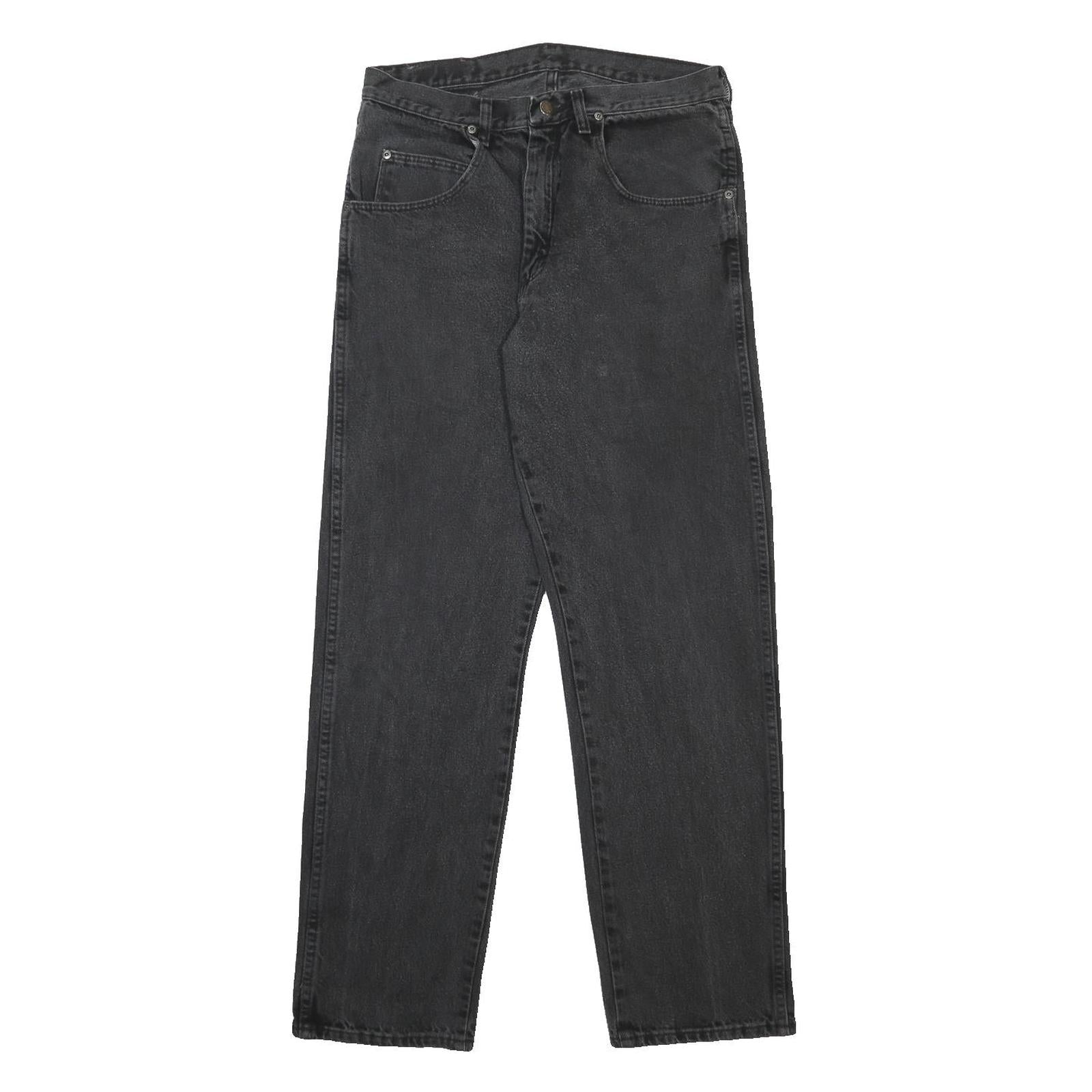WRANGLER Mens Black Relaxed Fit Straight Leg Denim Cotton Raw Jeans W33 L32 Zip