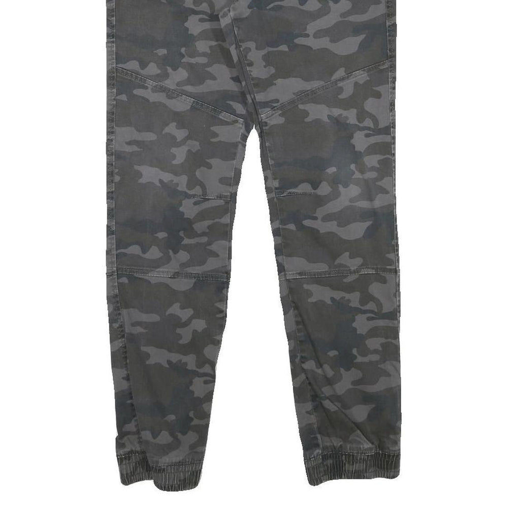SKATE NATION Mens Slim Drawstring Cotton Blend Grey Camouflage Trousers W29 L28