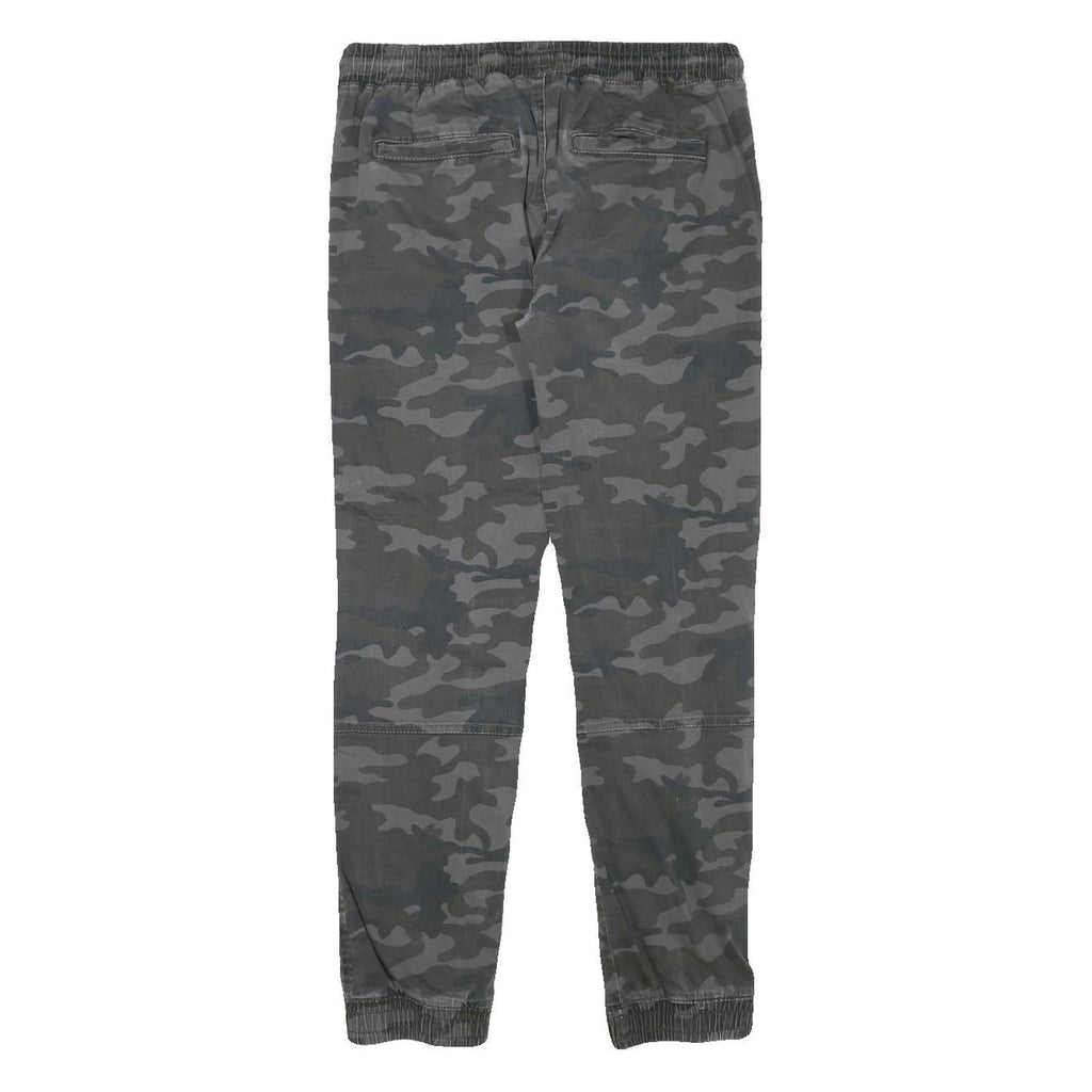 SKATE NATION Mens Slim Drawstring Cotton Blend Grey Camouflage Trousers W29 L28