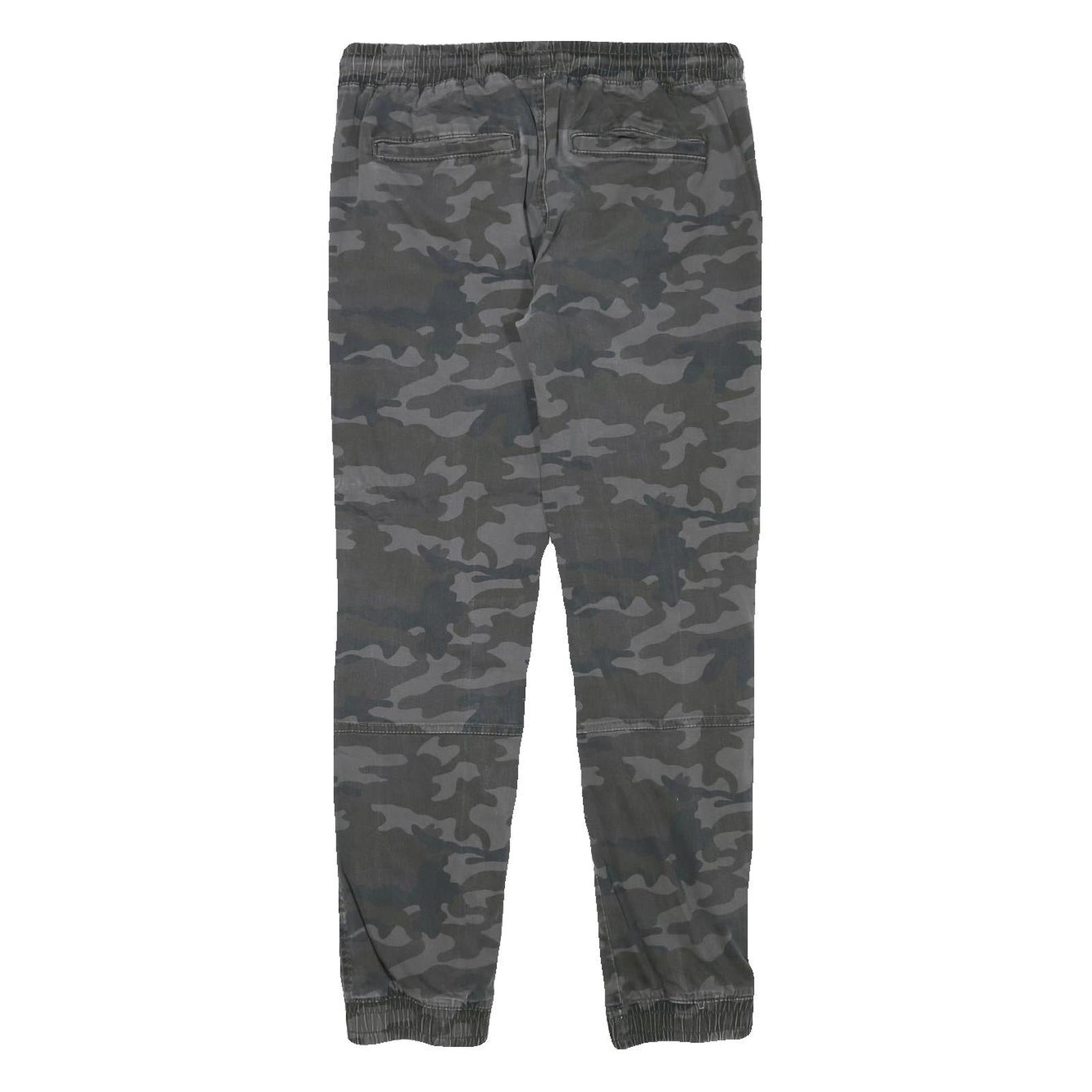 SKATE NATION Mens Slim Drawstring Cotton Blend Grey Camouflage Trousers W29 L28