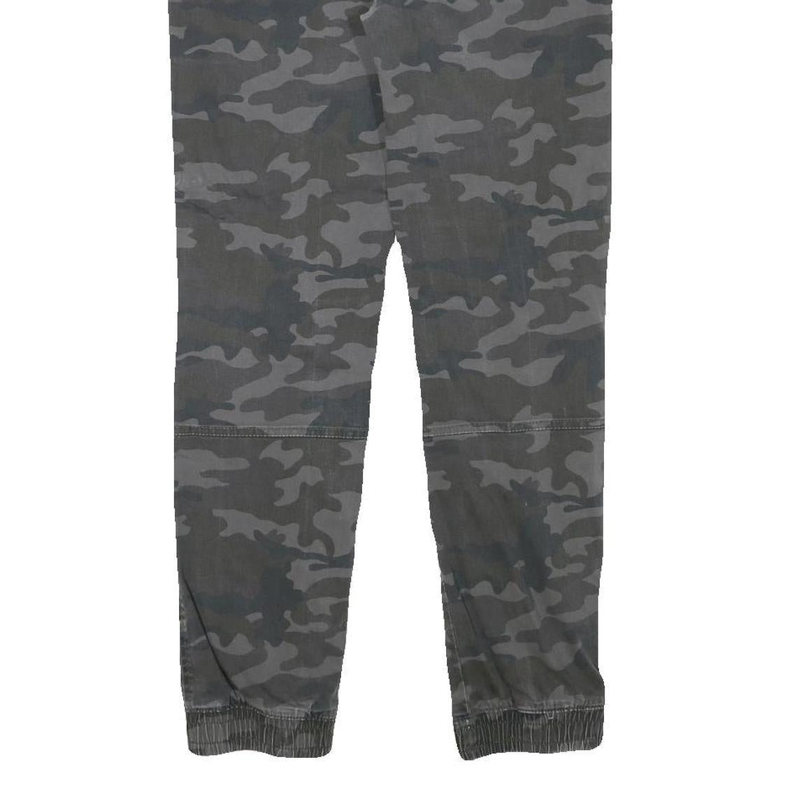 SKATE NATION Mens Slim Drawstring Cotton Blend Grey Camouflage Trousers W29 L28