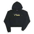 FILA Womens Black Hoodie L Cotton Blend Pullover Cropped Sweatshirt