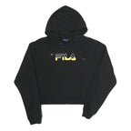 FILA Womens Black Hoodie L Cotton Blend Pullover Cropped Sweatshirt