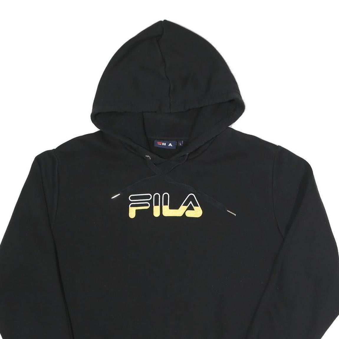 FILA Womens Black Hoodie L Cotton Blend Pullover Cropped Sweatshirt