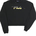 FILA Womens Black Hoodie L Cotton Blend Pullover Cropped Sweatshirt