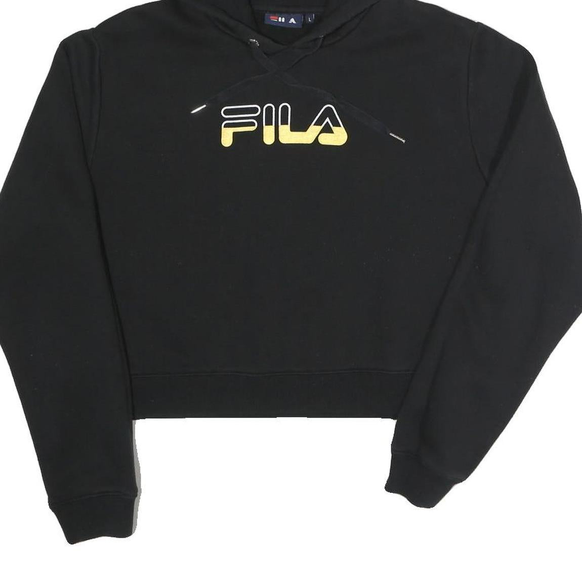 FILA Womens Black Hoodie L Cotton Blend Pullover Cropped Sweatshirt
