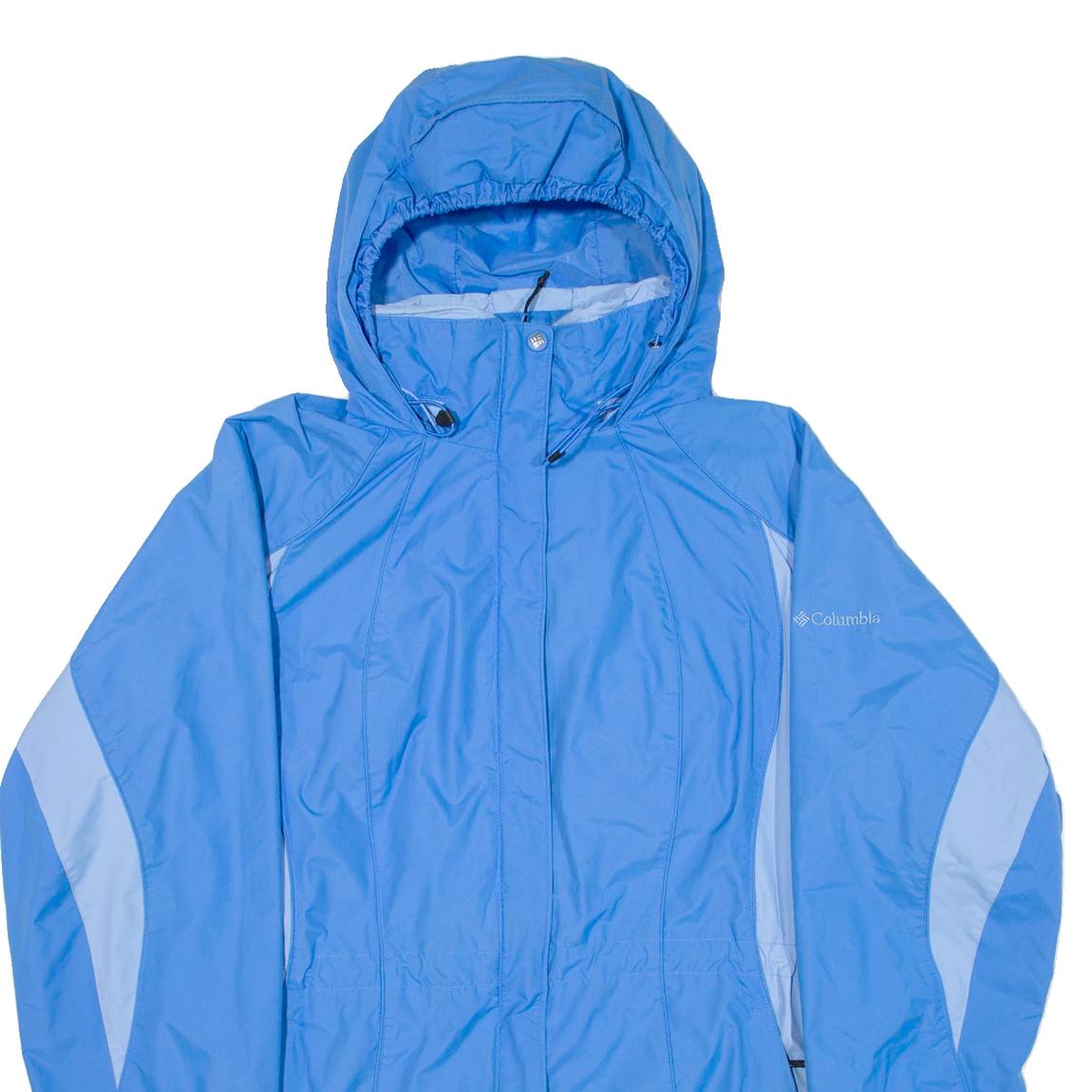 COLUMBIA Womens Rain Coat Blue Nylon Hooded L