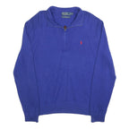 POLO RALPH LAUREN Mens Blue Jumper Plain 1/4 Zip Crew Neck Cotton L Stylish