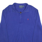 POLO RALPH LAUREN Mens Blue Jumper Plain 1/4 Zip Crew Neck Cotton L Stylish