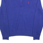 POLO RALPH LAUREN Mens Blue Jumper Plain 1/4 Zip Crew Neck Cotton L Stylish