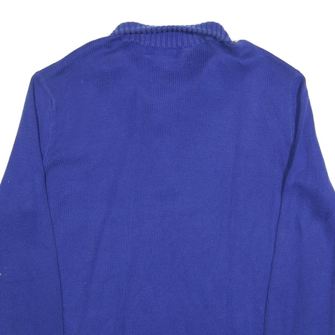 POLO RALPH LAUREN Mens Blue Jumper Plain 1/4 Zip Crew Neck Cotton L Stylish