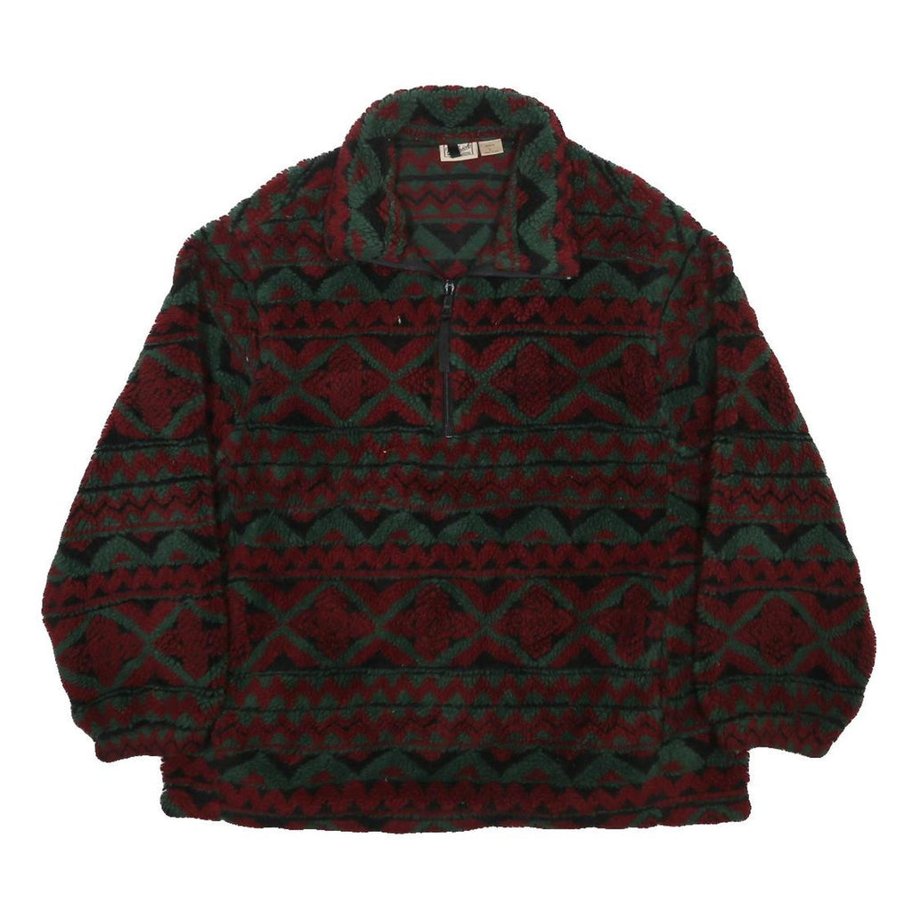 WOOLRICH Womens Red & Green Pattern Fleece Jacket L Polyester Zip