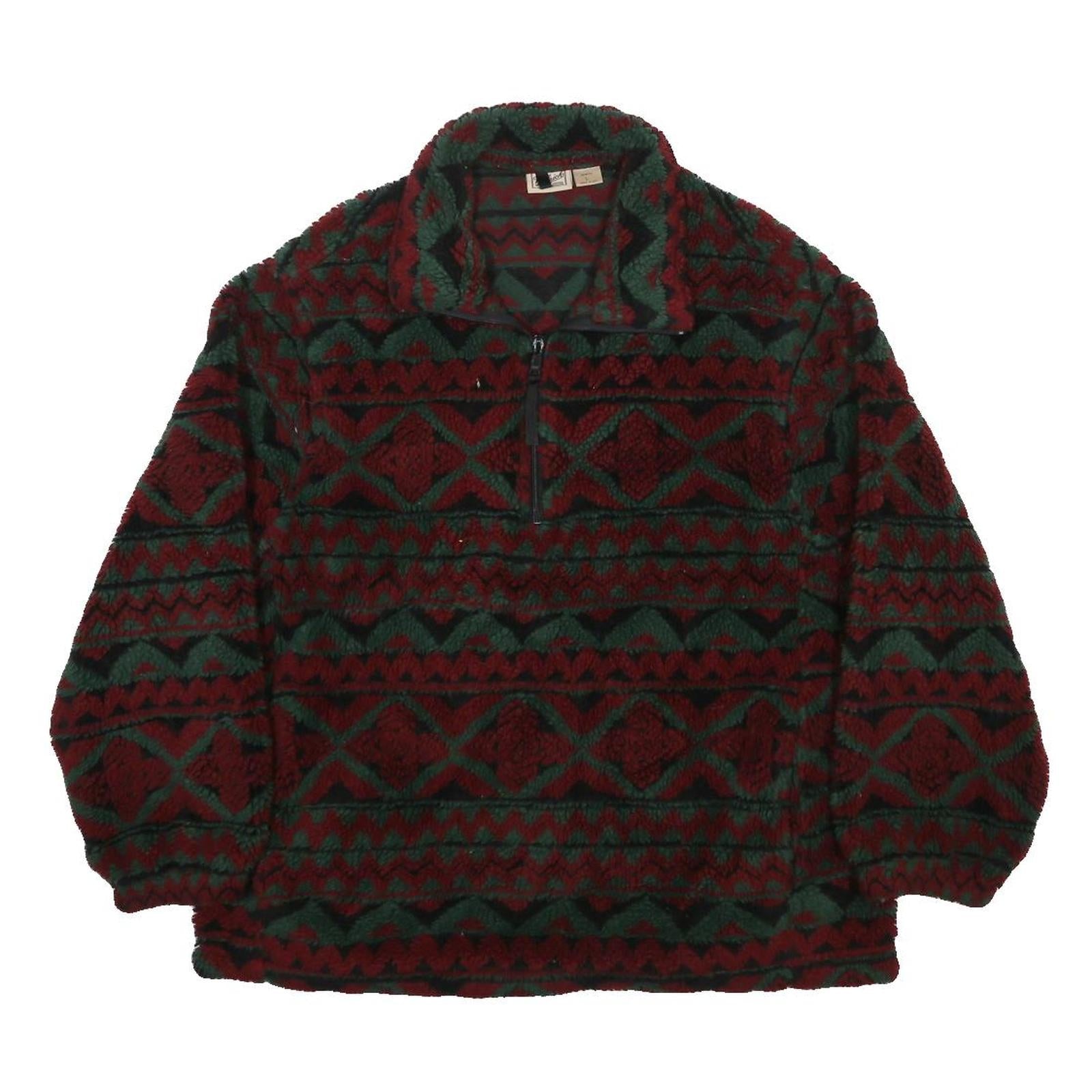 WOOLRICH Womens Red & Green Pattern Fleece Jacket L Polyester Zip