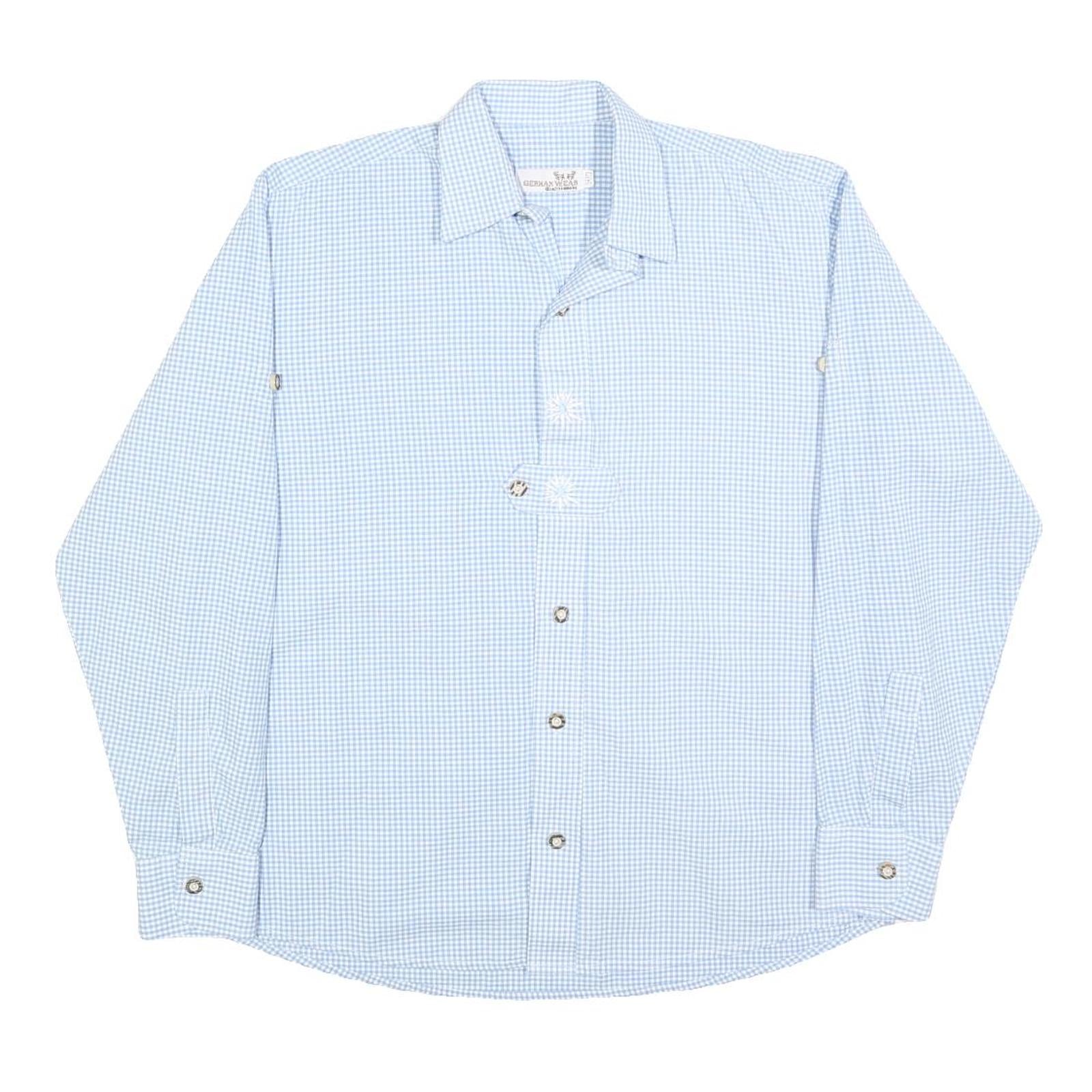 GERMAN WEAR Mens Blue Checked Shirt M Classic Fit Long Sleeve Button Fastening