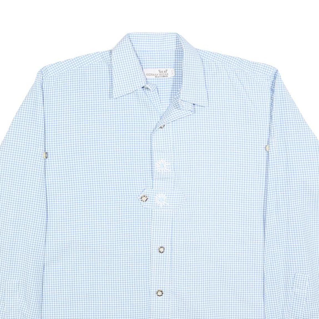 GERMAN WEAR Mens Blue Checked Shirt M Classic Fit Long Sleeve Button Fastening