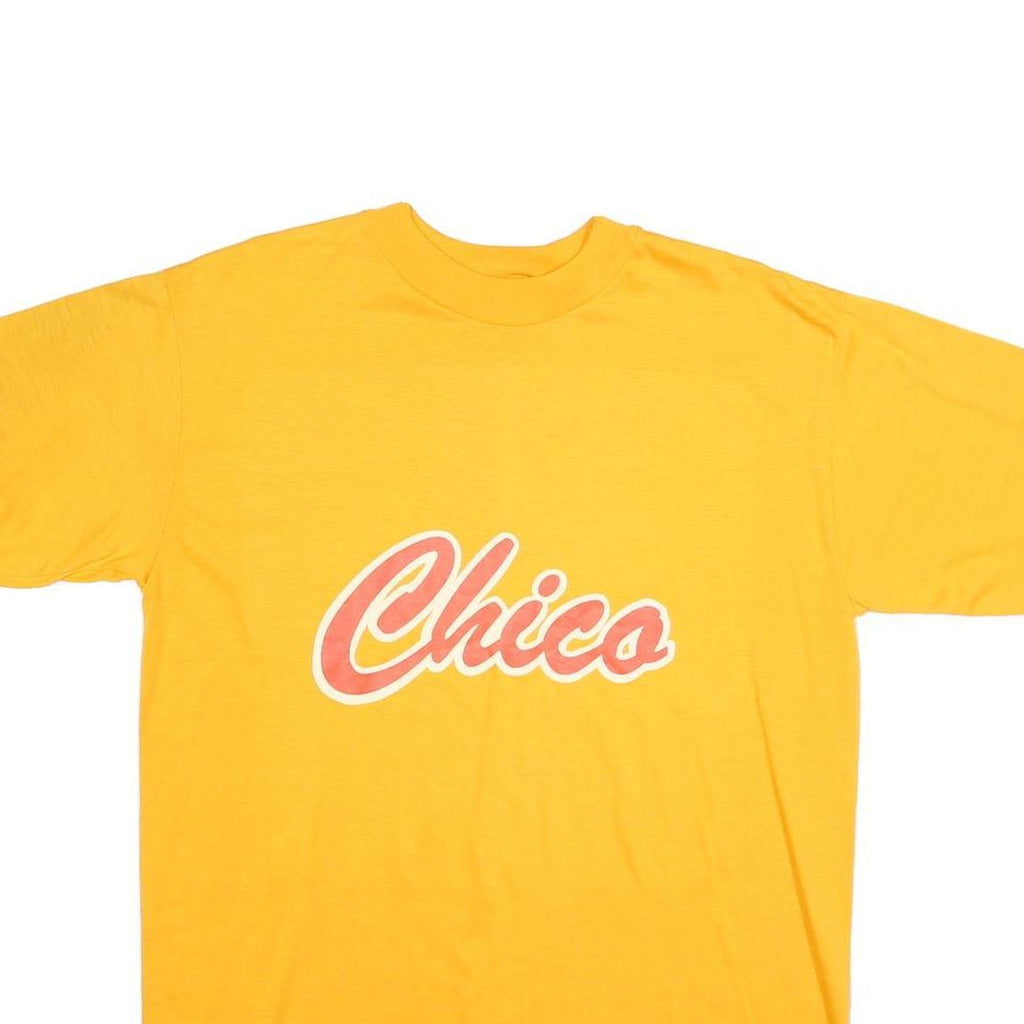 T PLUS Mens Yellow Chico Graphic T-Shirt XL Short Sleeve Crew Neck Cotton Blend