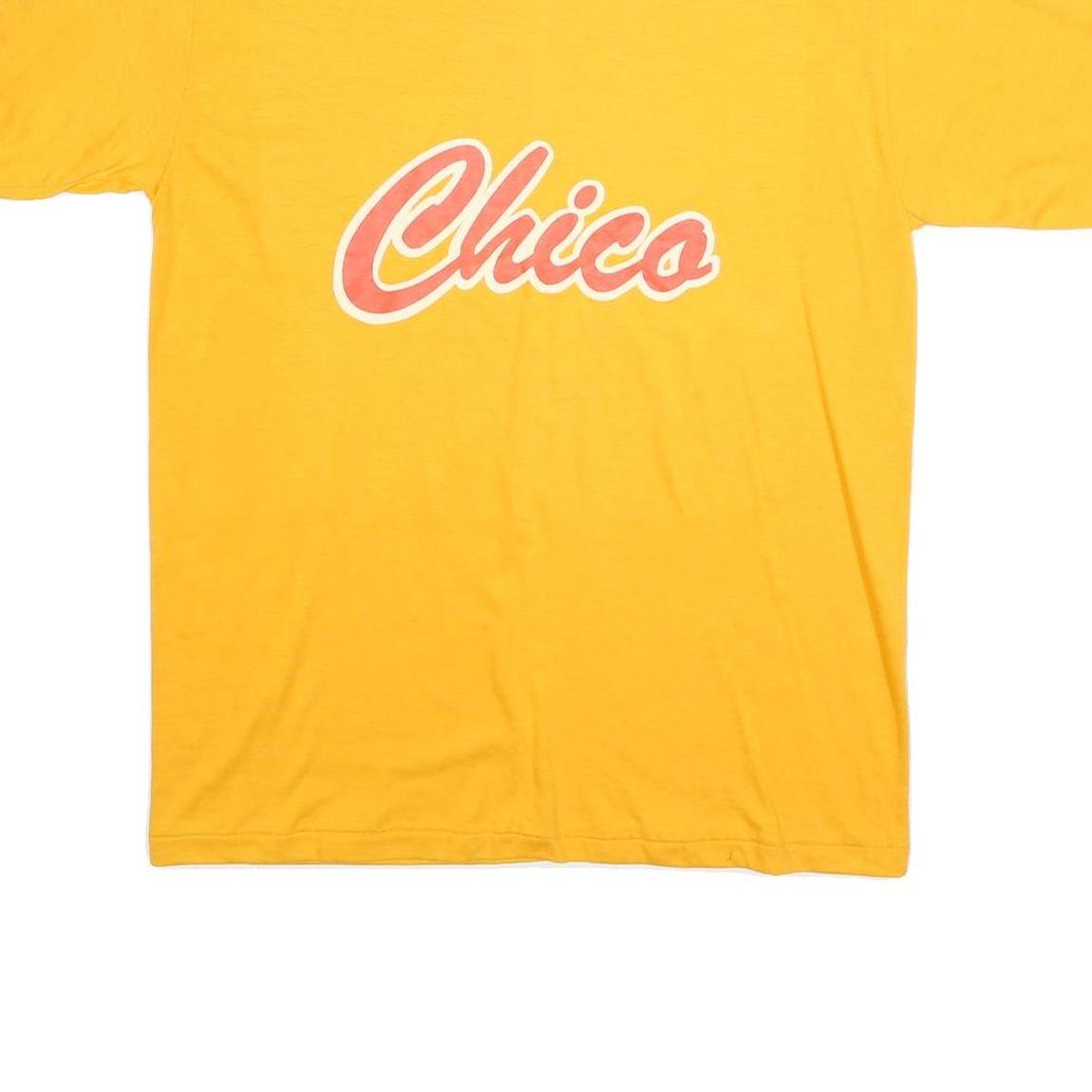 T PLUS Mens Yellow Chico Graphic T-Shirt XL Short Sleeve Crew Neck Cotton Blend