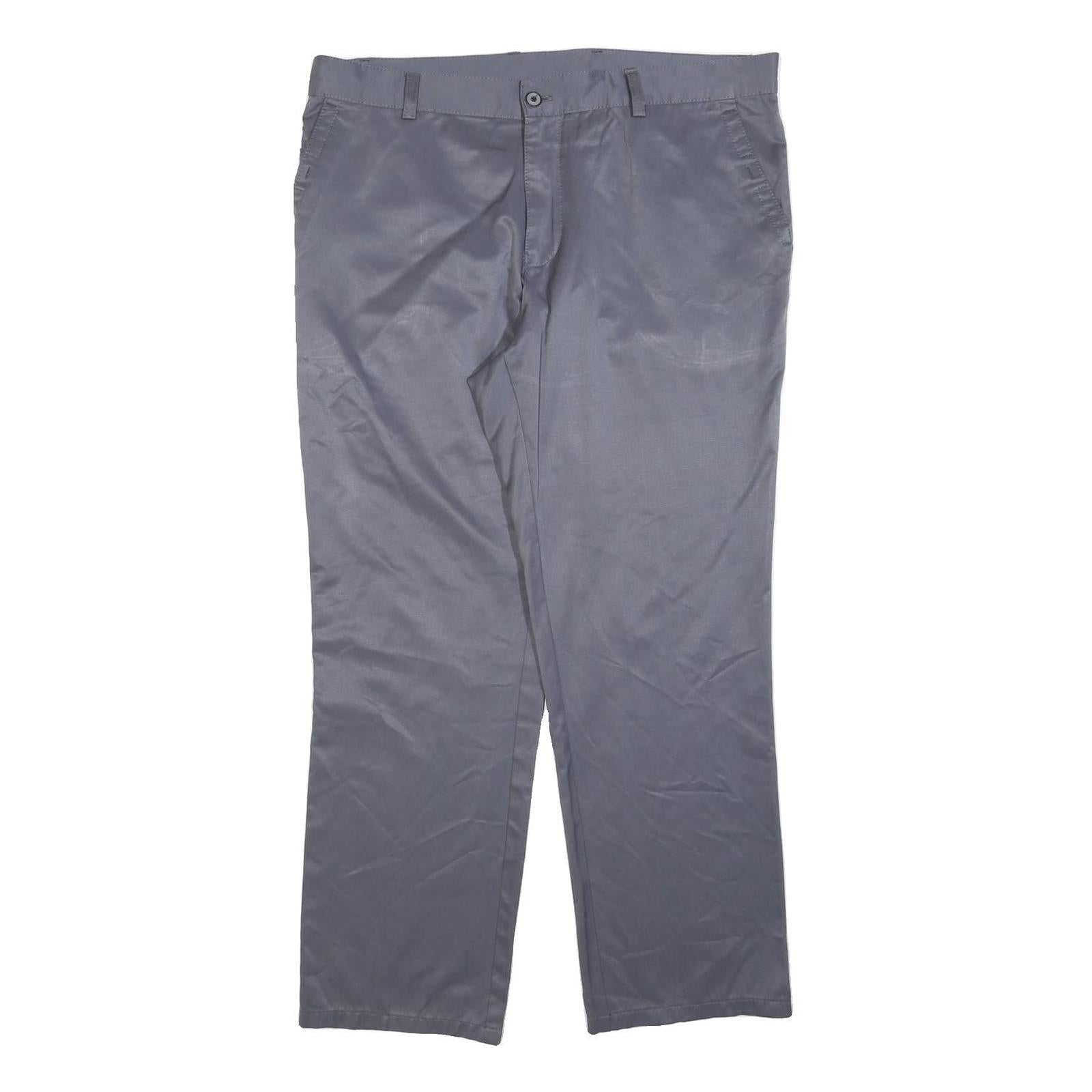 Grey Mens Regular Fit Cotton Blend Trousers W38 L30 Zip Closure Comfortable