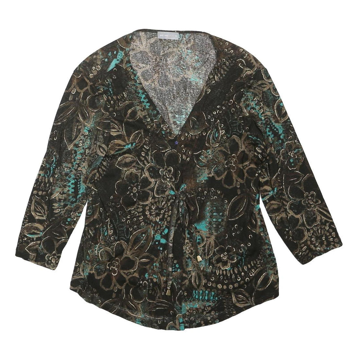PER UNA Womens Black Brown Green Floral Print V-Neck Long Sleeve Top UK 14