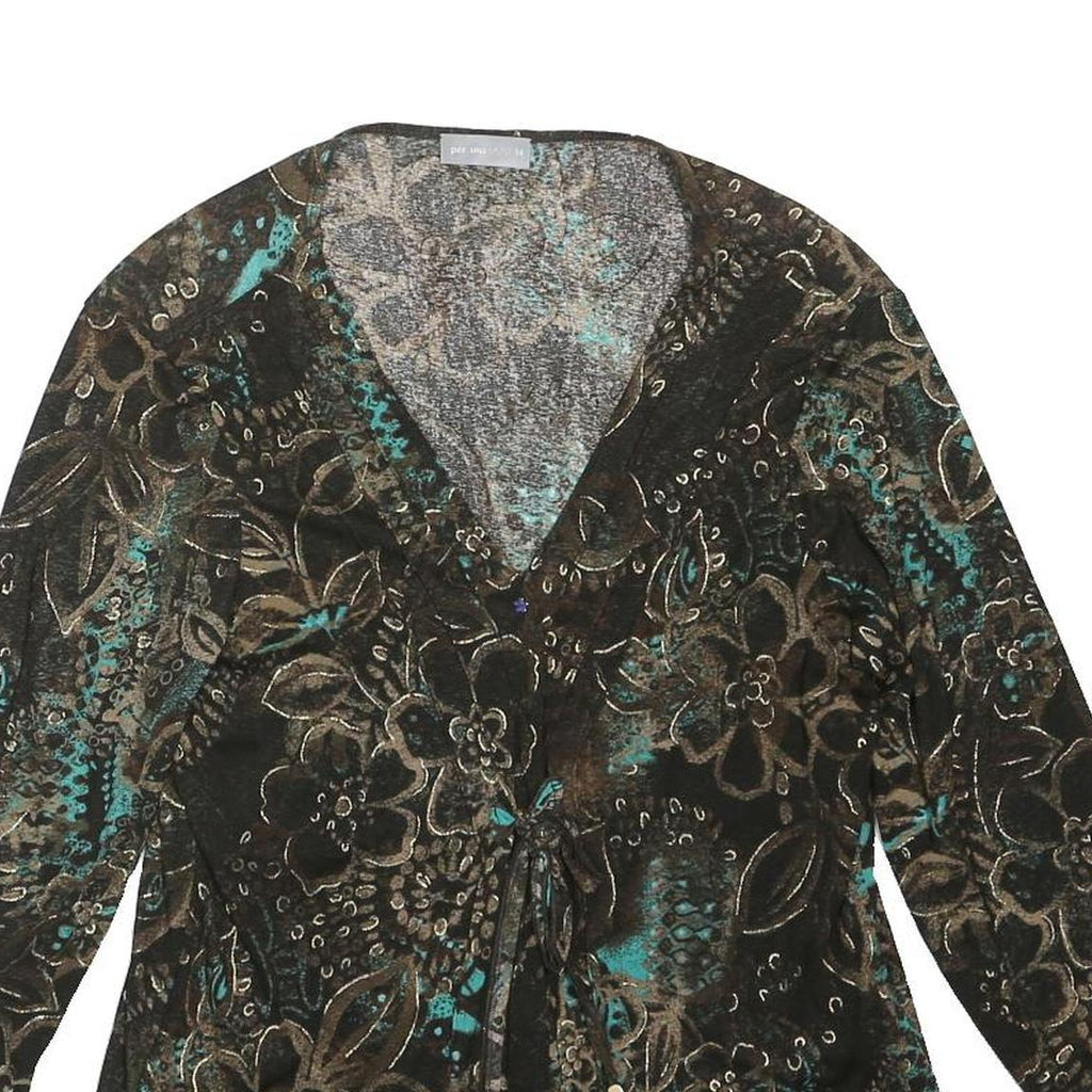 PER UNA Womens Black Brown Green Floral Print V-Neck Long Sleeve Top UK 14